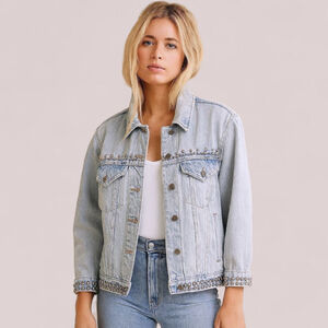 Good American Studded Boxy Denim Jacket Sz S | 90s Model Off-Duty It-Girl Staple